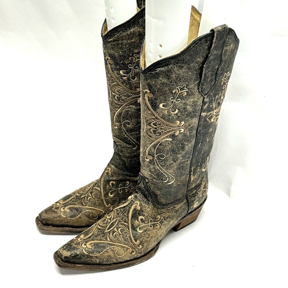 Circle G Womens 6M Brown Black Distressed Leather L5048 Cowgirl Boots